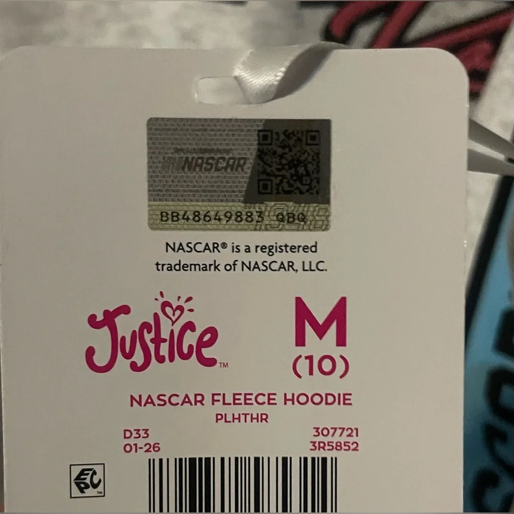 Justice x NASCAR Racing Hoodie Girls Medium (10) Gray Colorblock NWT